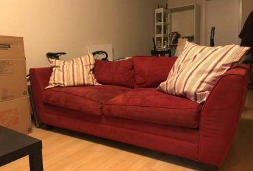 Red Raymour & Flanigan Loveseat Couch (Greenpoint, Brooklyn)