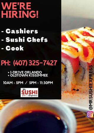Hiring: Cocina/Cajera Cook/Cashier Japanese Restaurant (Kissimmee, FL Orlando, FL)