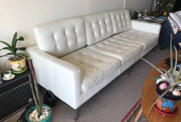Sofa 3 seater white leather mid-century design (MIAMI BEACH)