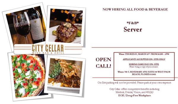 OPEN CALL AT CITY CELLAR IN WEST PALM BEACH!! (WEST PALM BEACH)