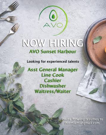 Cashiers/Line Cooks/Dishwasher Wanted (Miami Beach)