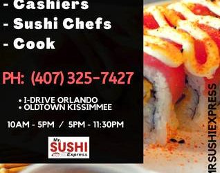 Hiring: Cashier/Cajera & Kitchen Japanese Restaurant (Kissimmee, FL)