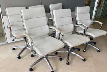 6 Office Chairs, white leather – 5 need fixing!! (Harbor Shops, Fort Lauderdale)