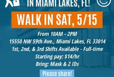 Essential Warehouse Jobs Hiring Event SATURDAY, 5/15! Walk In To Apply (Miami Lakes, FL)