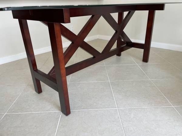 WEST ELM / Custom glass + wood table with 6 leather chairs (Jupiter)