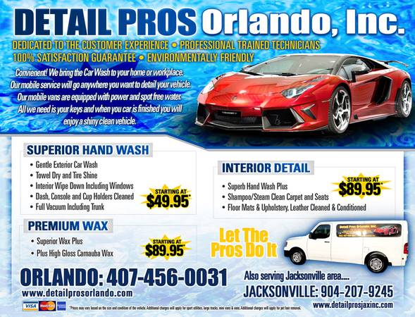 Car Detailers Make $14.00 and up Per hour $800.00 or more per week ! (Orlando Florida)