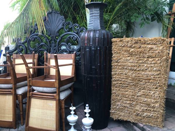 Free 4 new bamboo chairs-king headboard huge bamboo jar-lamps wicker b (Fort Lauderdale)