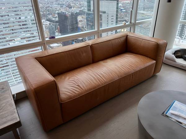 CB2 Lenyx leather sofa couch (Long Island City)