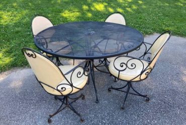 Set 4 Antique 1930s Swivel Dining Chairs Scrolled Wrought Iron Vinyl,F