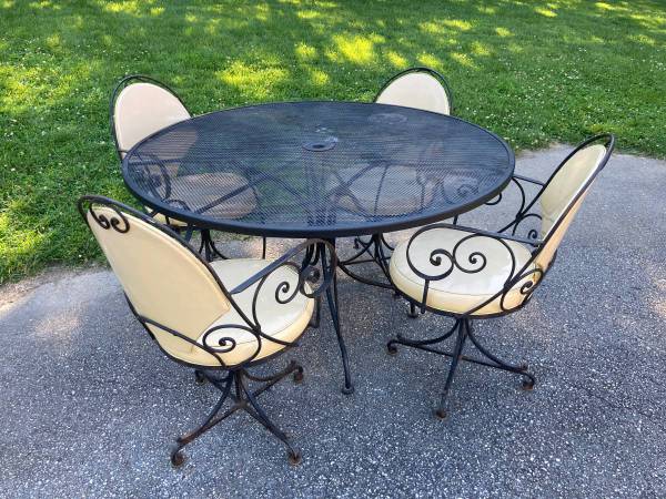 Set 4 Antique 1930s Swivel Dining Chairs Scrolled Wrought Iron Vinyl,F