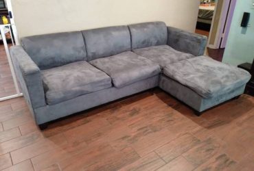 L-Shaped Grey Velvet Sectional Sofa (Miami)