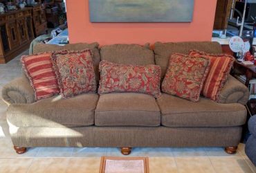 Free sofa , leaning bookcases and large floor lamp