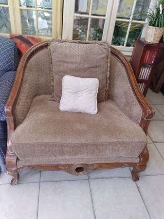 Elegant Wood And Brown Fabric Accent Chair (Davie)