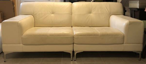 Italian White Leather Sofa (Greenwich) NY