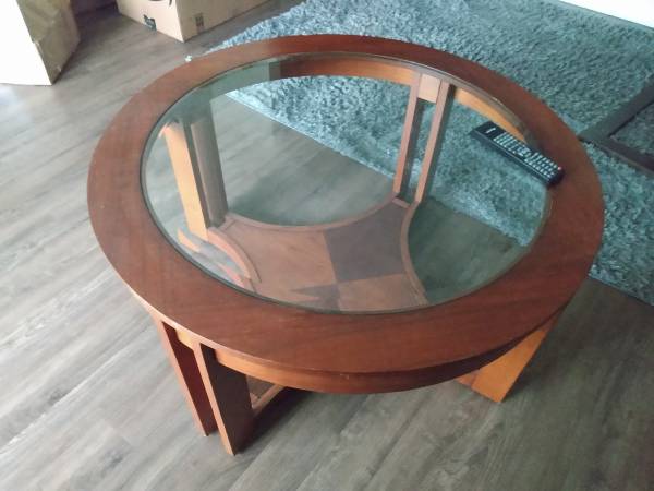 Wood frame glass coffee table (Turkey lake rd)
