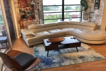 Modern gray leather sectional sofa
