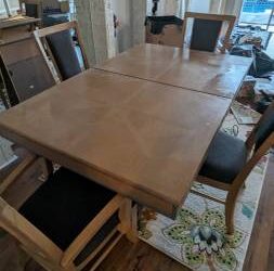 Solid Wood Dining Table, Chairs, & Leaf – Free 1st Come (Pinewalk)