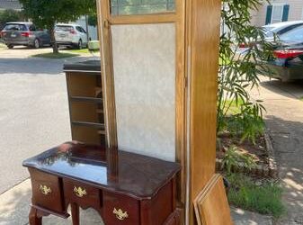 Free desk, entry table, tall cabinet, artificial tree, and dresser (no drawers) (Charlotte)
